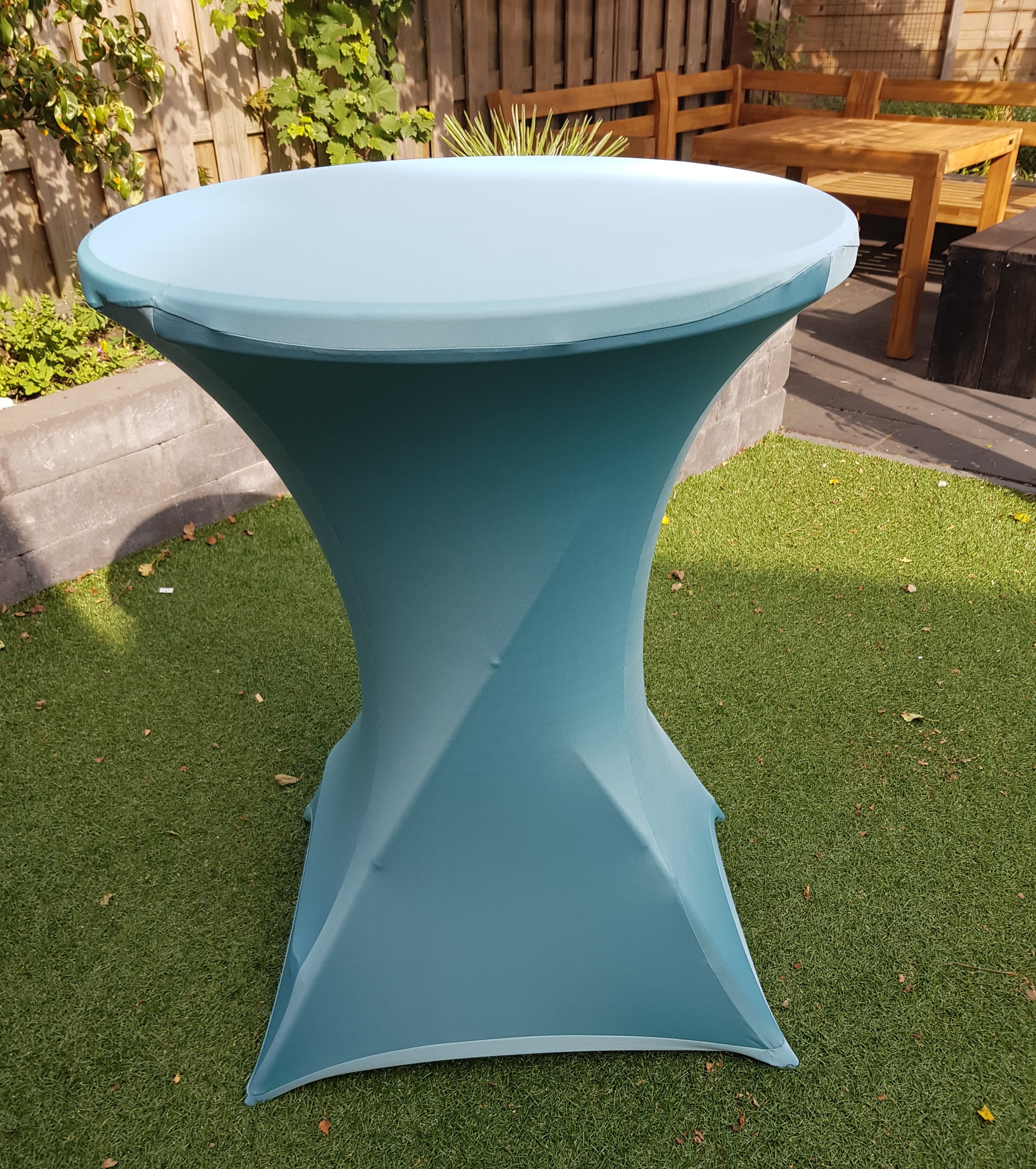 Statafel met rok petrol blauw